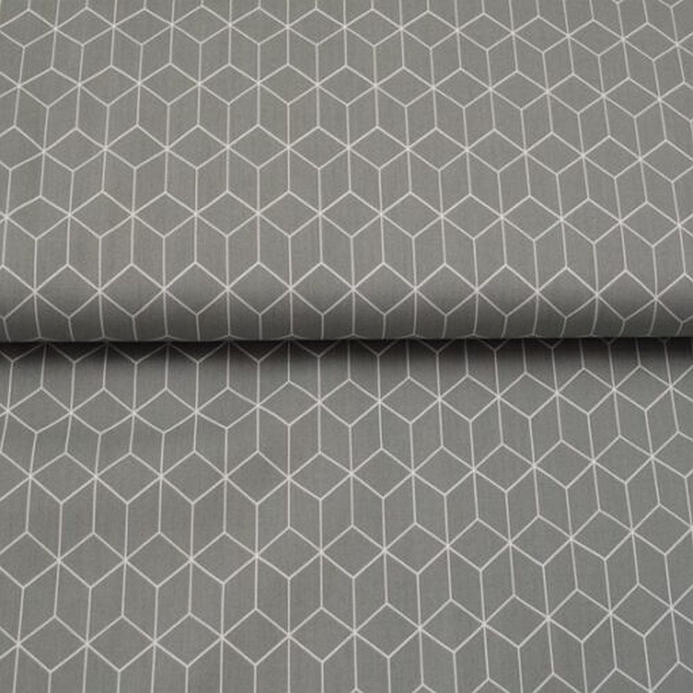 larissastoffe Stoff Baumwollstoff grafisch Würfel grau, Meterware, 50 cm x 150 cm