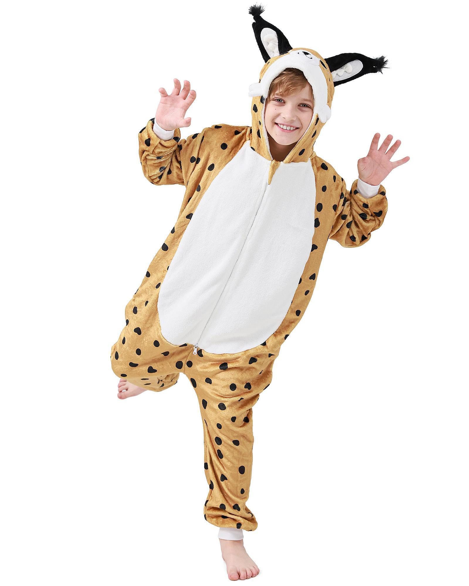 Jumpsuit Flauschiges Luchs-Kostüm für Kinder, Karneval Fasching Kostüm Onesie
