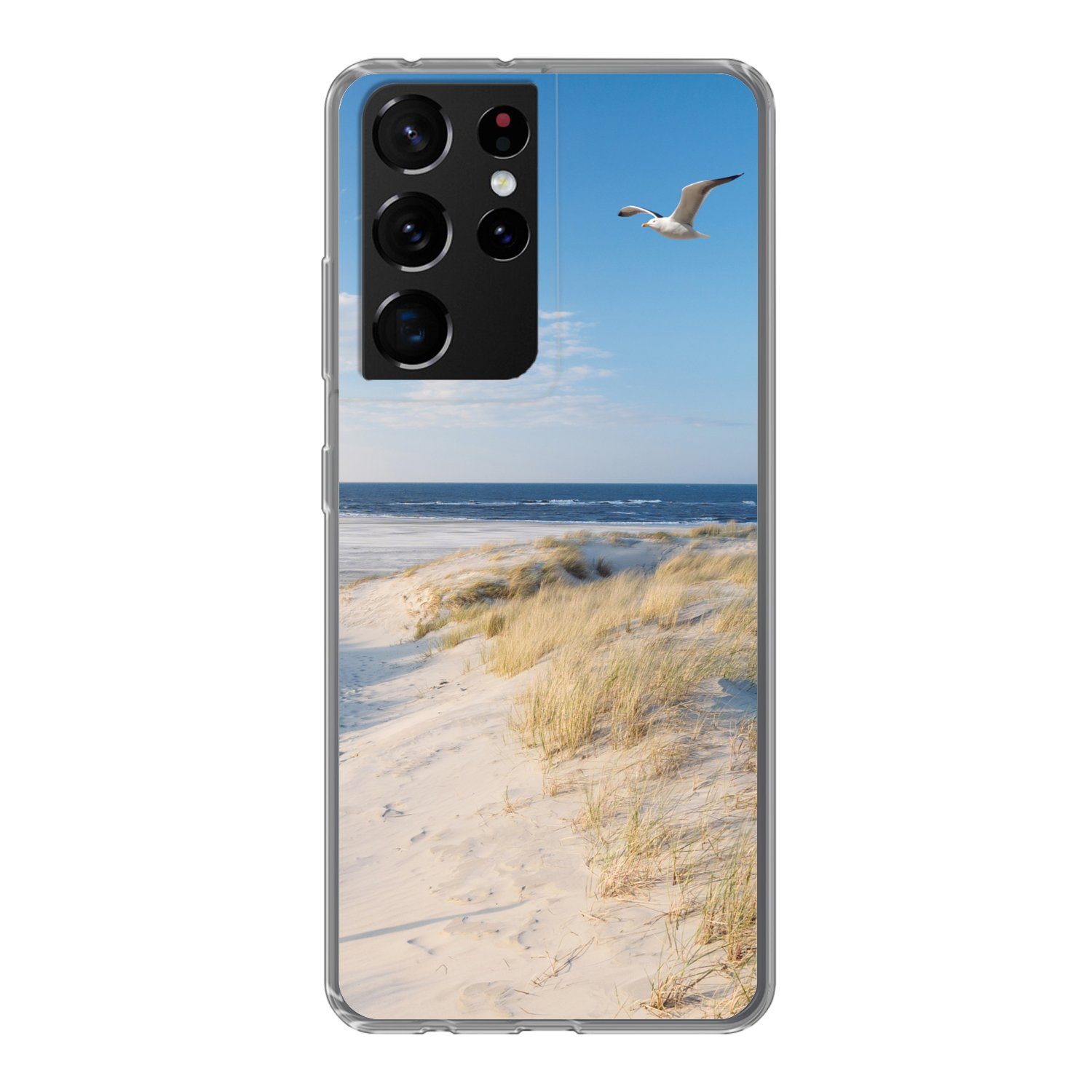 MuchoWow Handyhülle für Samsung Galaxy S21 Ultra Düne - Möwe - Strand - Meer - Sonne, Phone Case, Silikon, Schutzhülle Dünn