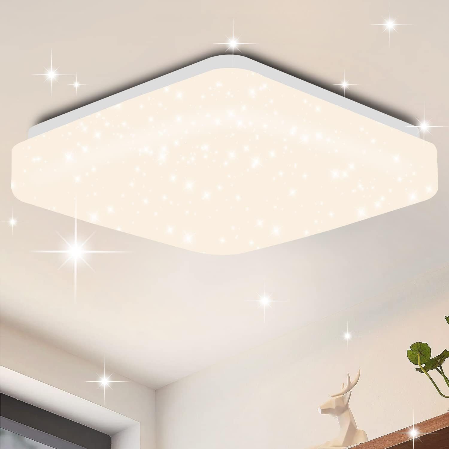 ZMH LED-Sternenhimmel Wohnzimmer Modern Sternenhimmel Deckenlampe Rund/Quadratisch, Augenschutz, Einfache Installtion, LED fest integriert, Neutralweiß-4000K