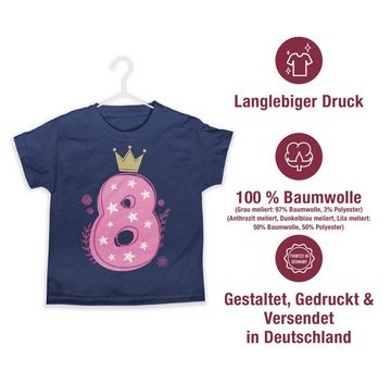 Shirtracer T-Shirt Achter Mädchen Krone Sterne 8. Geburtstag