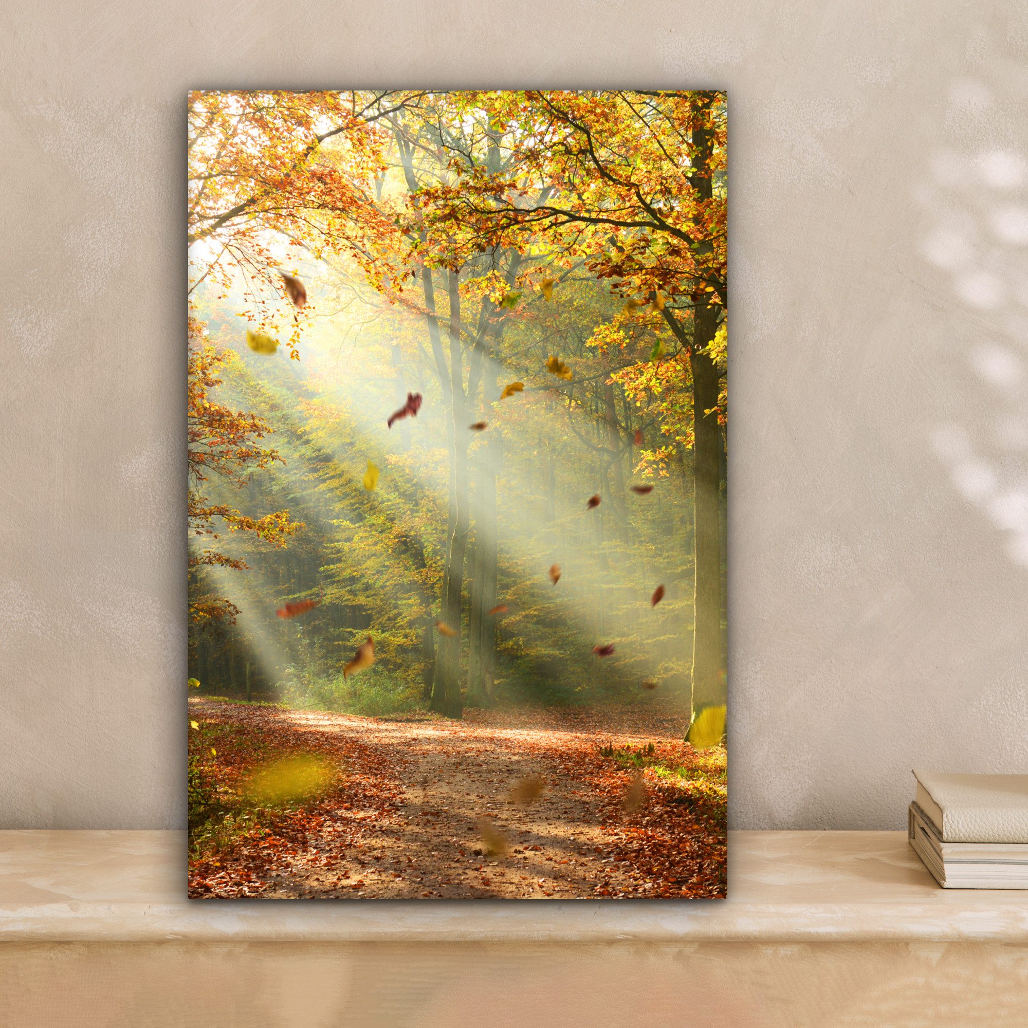 OneMillionCanvasses® Leinwandbild Wald - Bäume - Herbst - Sonne - Herbstblä günstig online kaufen