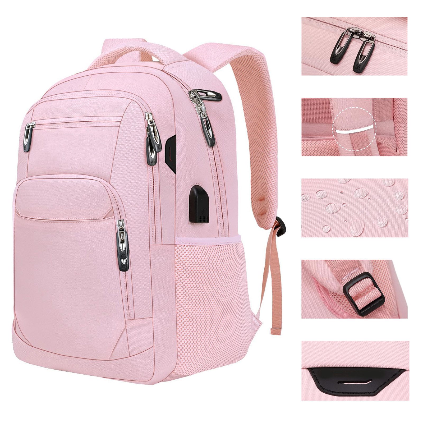 OKWISH Laptoprucksack Laptop Rucksäcke Schulrucksack Wasserbeständig Laptoptasche (Uni Tasche Businessrucksack Sportrucksack, Anti-Diebstahl, Backpack mit Laptopfach, mit USB-Anschluss), Herren Damen Jungen Teenager Arbeit Business Freizeit Reisen