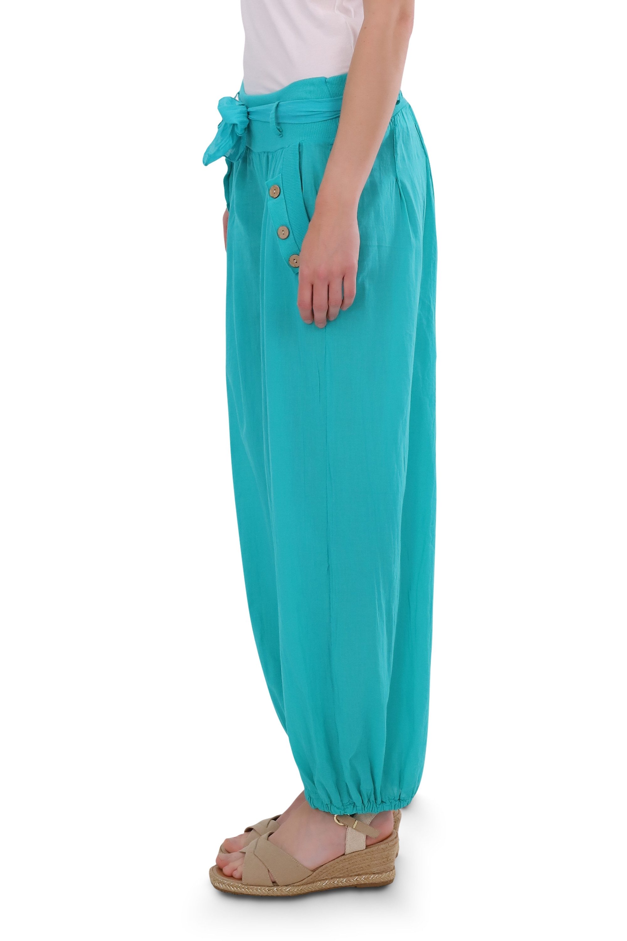 malito more than fashion Haremshose malito Damen Pumphose mit Bindegürtel 3418 Aladinhose Sommerhose mit elastischem Bund & Bindegürtel Einheitsgröße