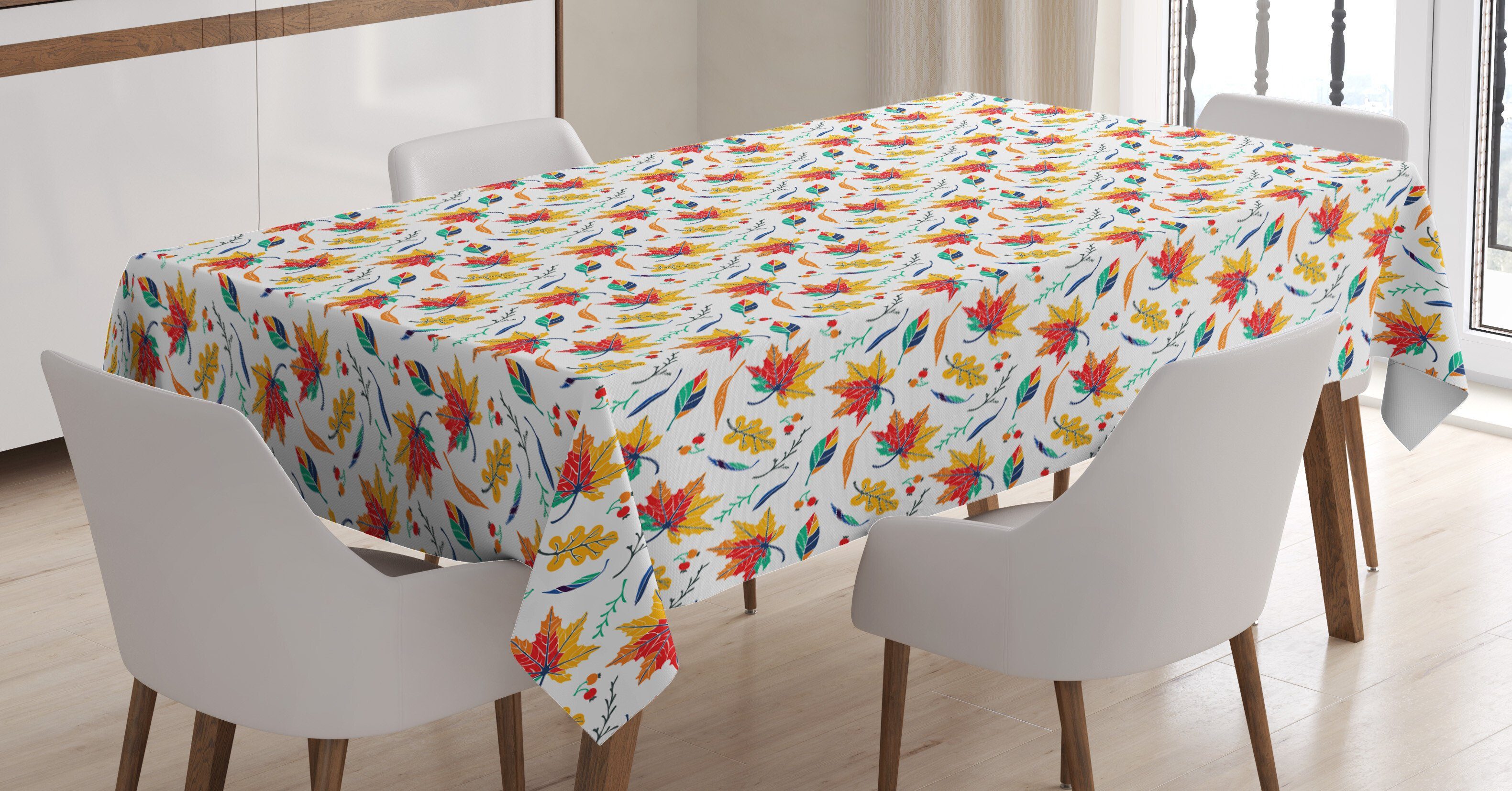 Abakuhaus Tischdecke Farbfest Waschbar Für den Außen Bereich geeignet Klare Farben, Bunt Herbst-Blätter und Kirschen