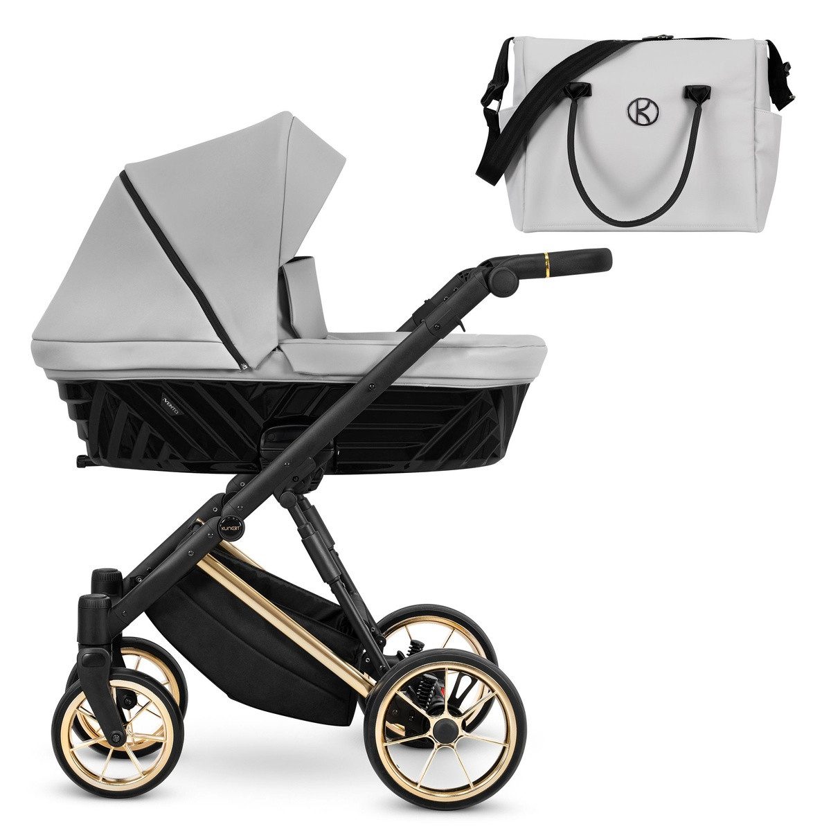 KUNERT Kombi-Kinderwagen Ivento Premium 2in1 Kinderwagen mit Goldrahmen, Leichtes Aluminiumgestell, große Räder für verschiedene Untergründe