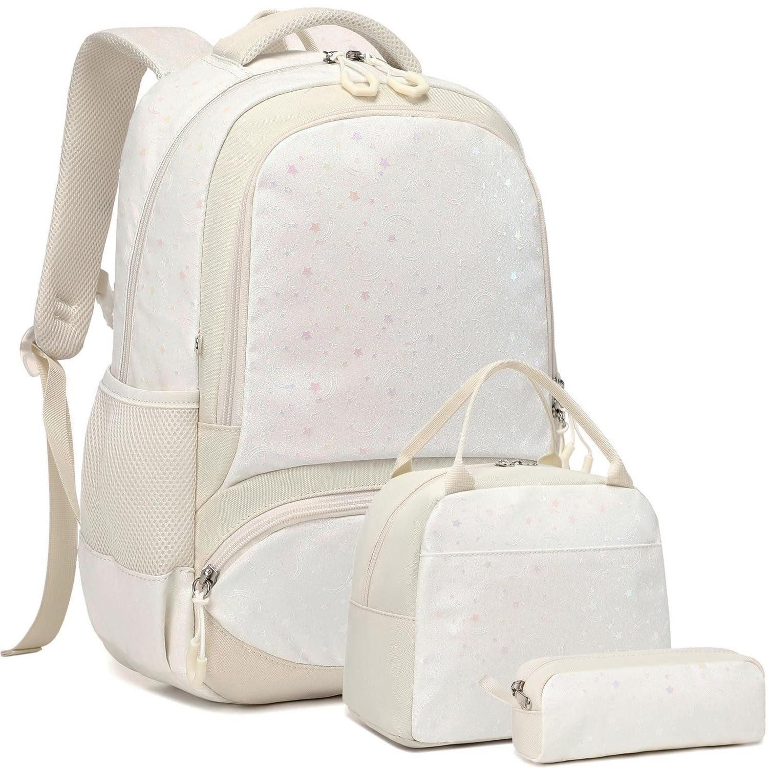 LuxusKollektion Schulranzen Glitzer Rucksack Kinder Mädchen Grundschule Beige