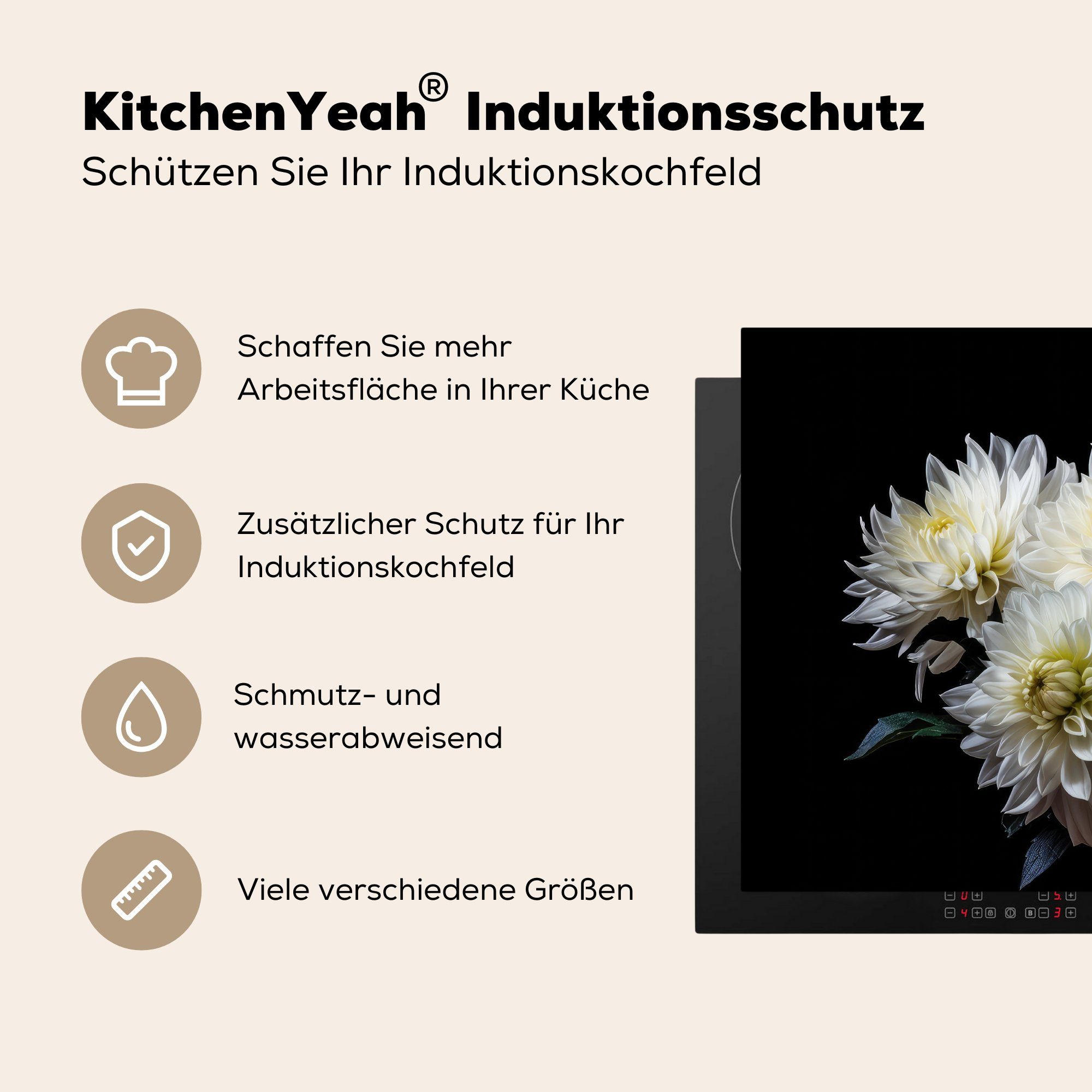 Arbeitsfläche cm, Mobile MuchoWow Blumen Chrysantheme Ceranfeldabdeckung Vinyl, - - - (1 Herdblende-/Abdeckplatte Weiß nutzbar, Natur - Botanisch, 60x52 tlg),