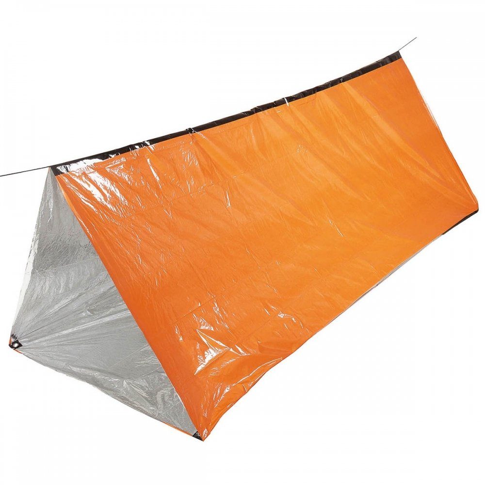 (Set, einseitig Notfall-Zelt, alubeschichtet, einseitig Firstzelt mit alubeschichtet Transporttasche), FoxOutdoor orange,