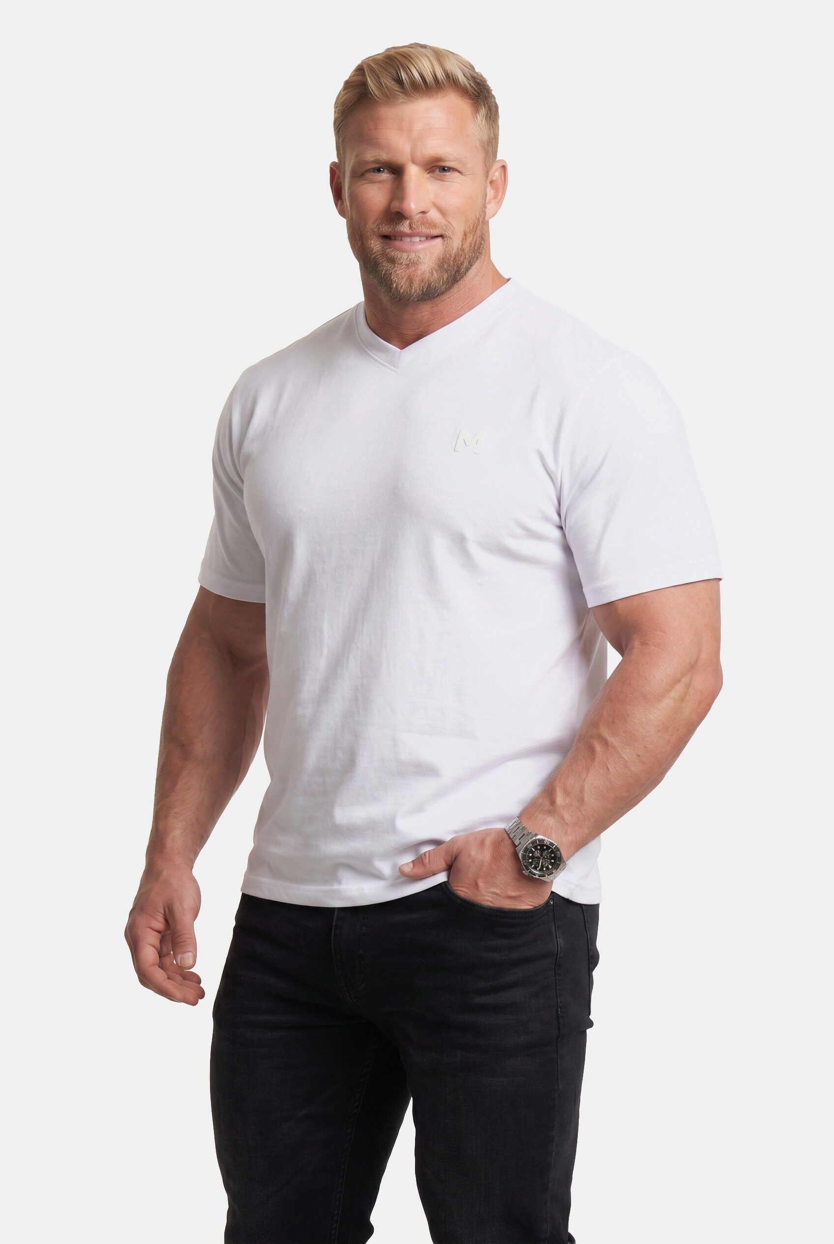 Men Plus T-Shirt T-Shirt Basic 2er-Pack Halbarm V-Ausschnitt