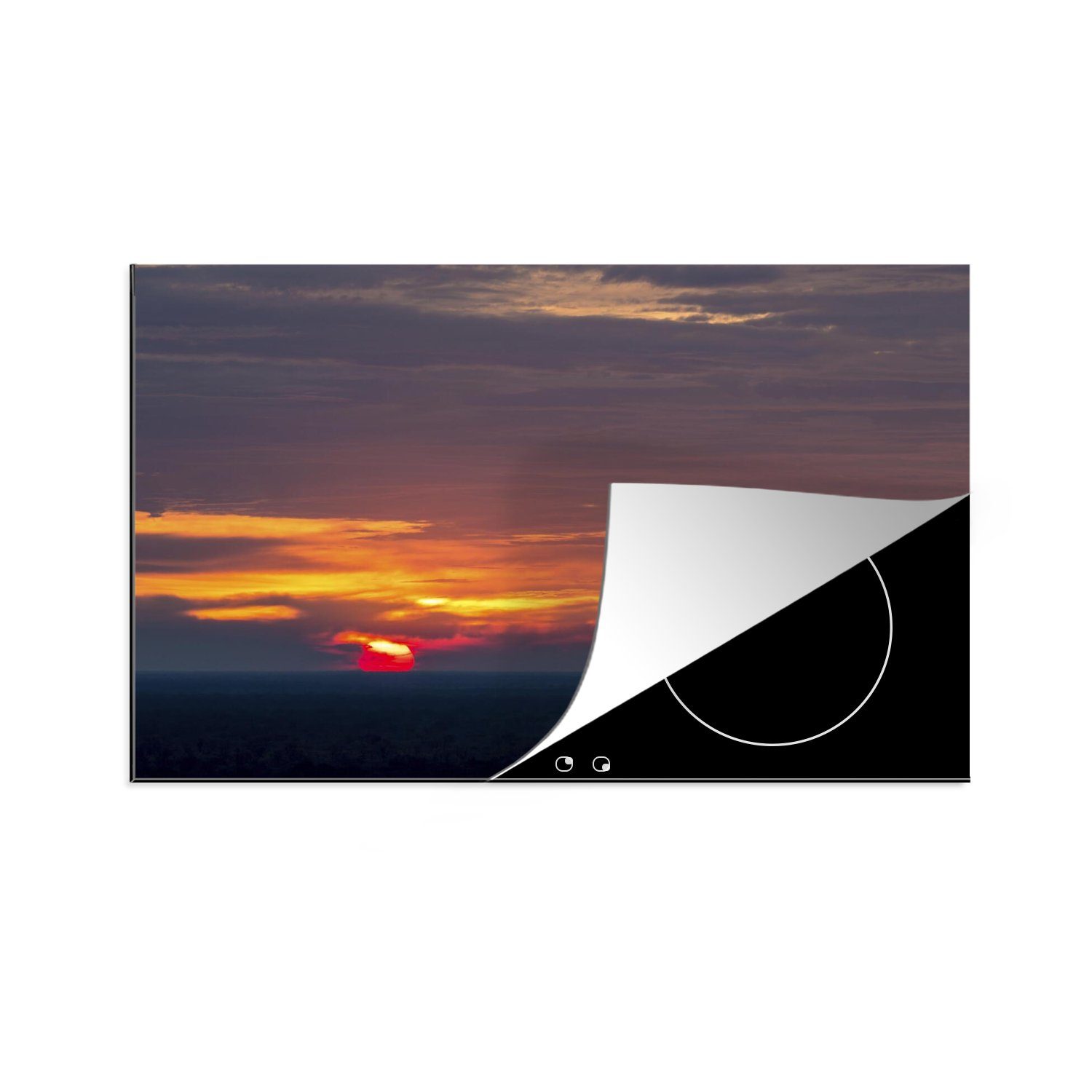 MuchoWow Herdblende-/Abdeckplatte Sonnenaufgang in der afrikanischen Savanne im Chobe-Nationalpark, Vinyl, (1 tlg), 81x52 cm, Induktionskochfeld Schutz für die küche, Ceranfeldabdeckung