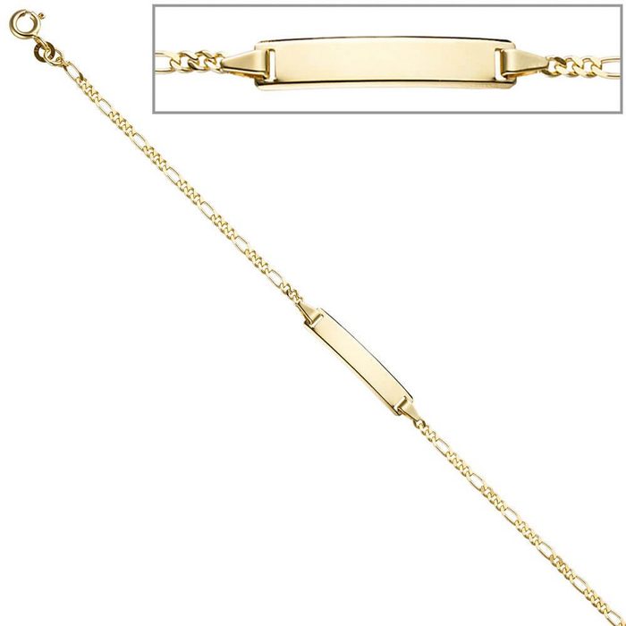 Schmuck Krone Goldarmband Schildband Figarokette Schildarmband für Gravur ID 333 Gelbgold 16 5-18 5cm
