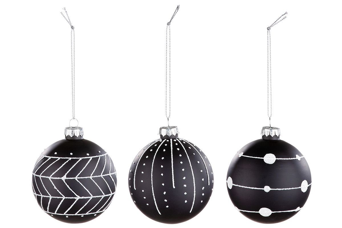 GILDE Dekoobjekt 12er Ihren "Black&White" Elegante Baumkugel - Set für Kontraste Glas W