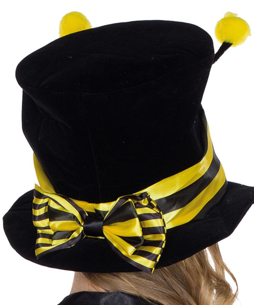 Karneval-Klamotten Kostüm Bienen Hut Zylinder Samt schwarz gelb mit Fühler, passend zu Ihren Bienenkostüm Fasching Karneval