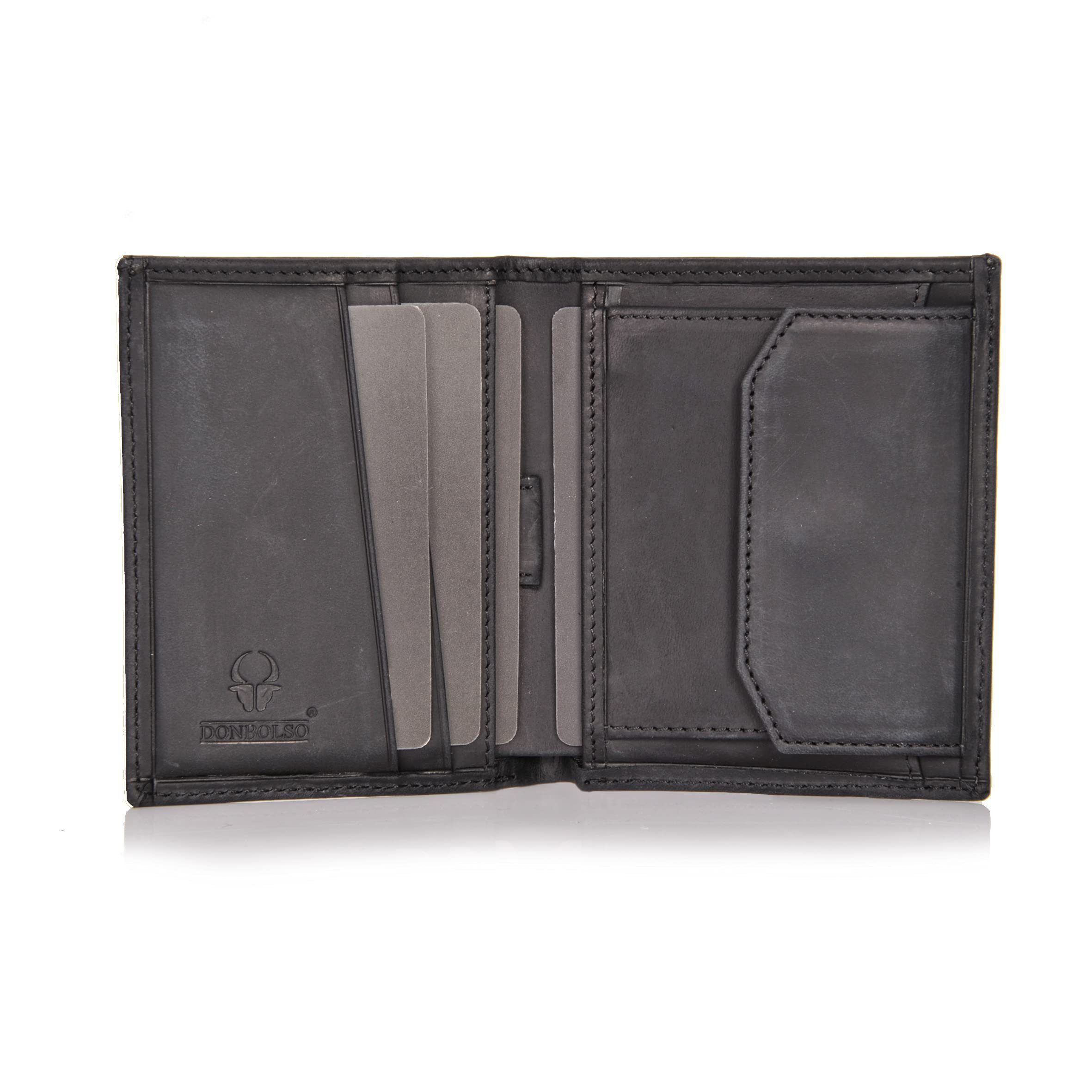 Donbolso Mini Geldbörse Slim RFID Schutz Mit Geldbeutel Vintage Kartenfächer, 6 Wallet Echtleder Schwarz Mnzfachvintage
