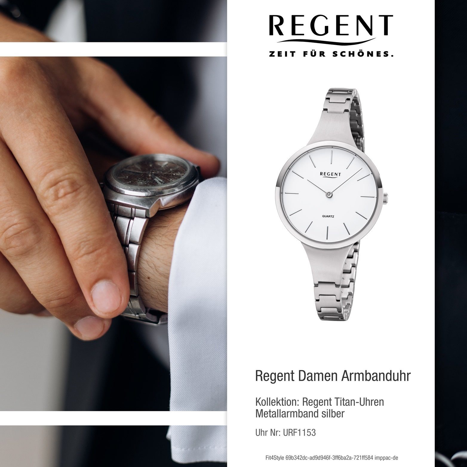 Regent Quarzuhr Regent Metall Damen silber, Analog, Gehäuse, Metallarmband 32mm) (ca. rundes mittel F-1153 Damenuhr Uhr