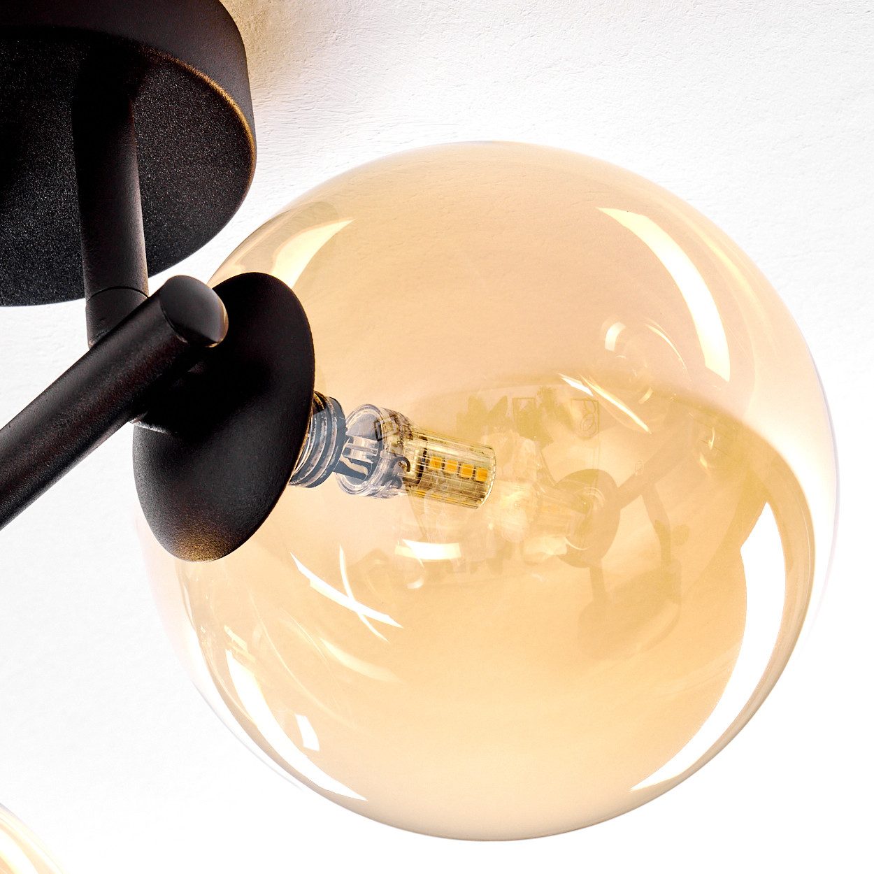 hofstein Deckenleuchte 3-flammige Deckenlampe aus Metall/Glas in Schwarz/Bernstein, ohne Leuchtmittel, im Retro/Vintage-Design (Schirme Ø 15 cm), G9