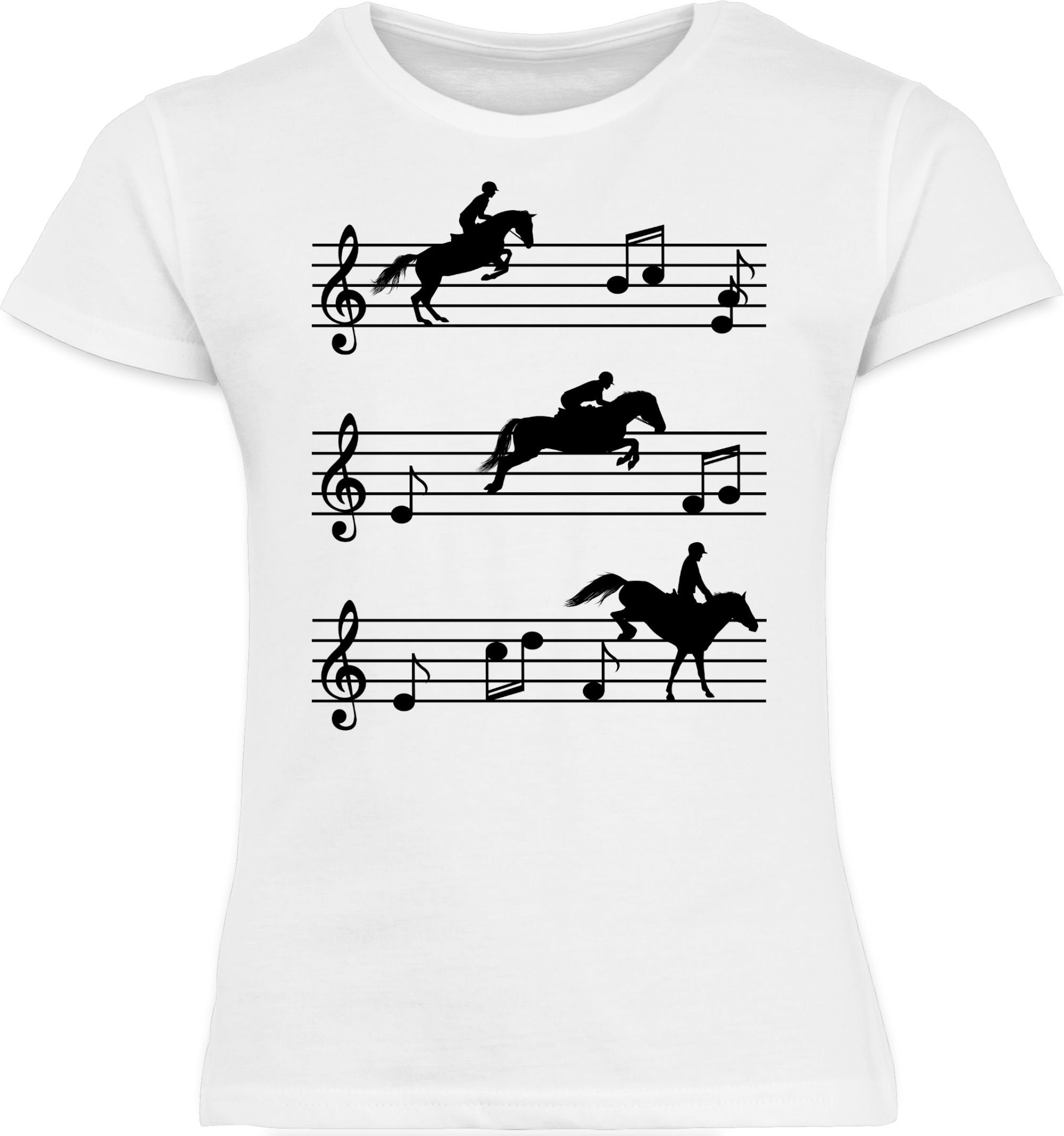 schwarz T-Shirt 3 Musiknoten - Pferd Shirtracer Pferde auf Weiß