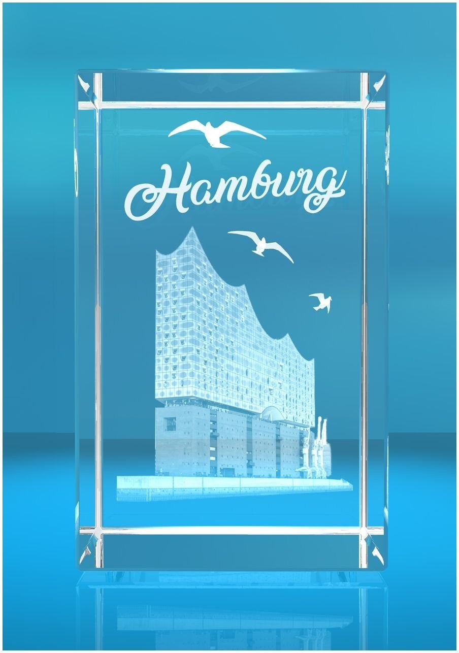 VIP-LASER Dekofigur 3D Glasquader I Hamburg I Elbphilharmonie, Hochwertige Geschenkbox, Made in Germany, Familienbetrieb