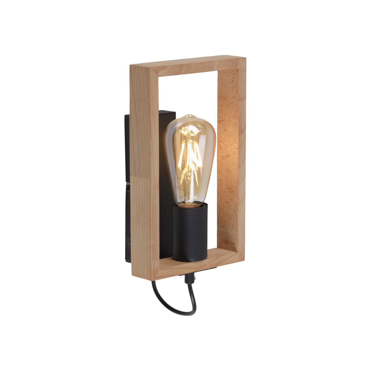 Licht-Erlebnisse Wandleuchte RILMAR, ohne Leuchtmittel, Metall E27 H: 25 cm mit Schalter Natur eckig Retro Design