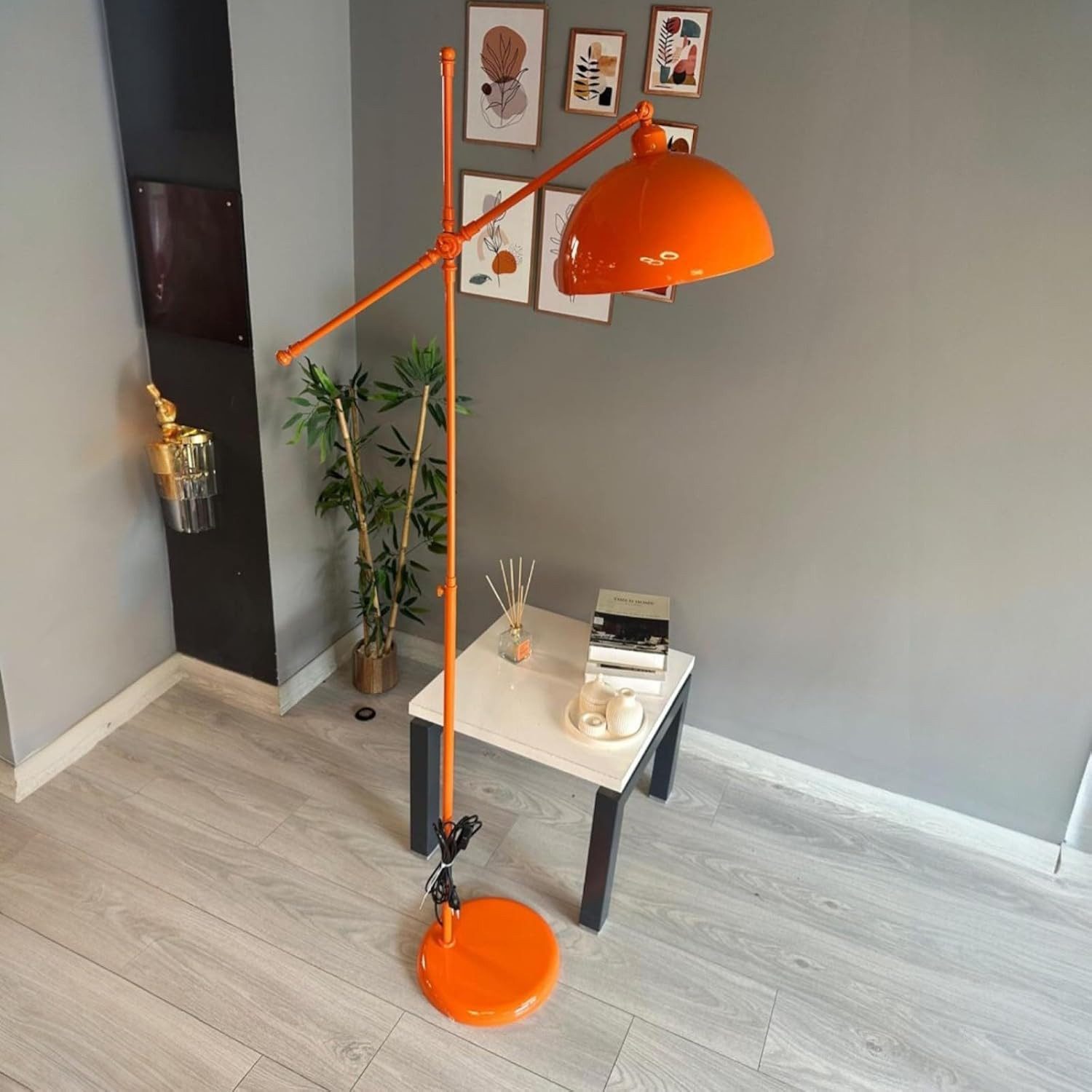 Bamyum Stehlampe Stehlampe aus Metall mit E27, verstellbarer Lampenschirm, ohne Leuchtmittel, E27, verstellbarer Lampenschirm, Stehluchte mit Ablage