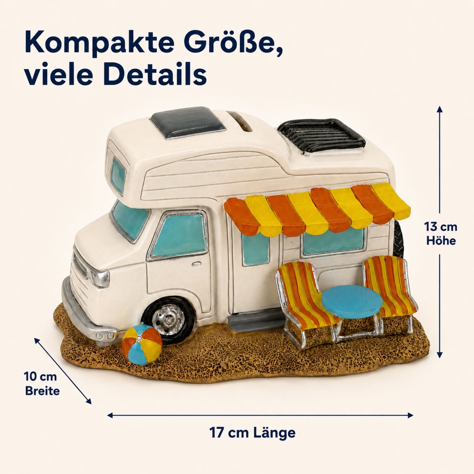 Kremers Schatzkiste Spardose Wohnmobil mit Drehverschluss 17 cm Urlaubskasse & Geldgeschenk, Handbemalt – Bild 4 von 5