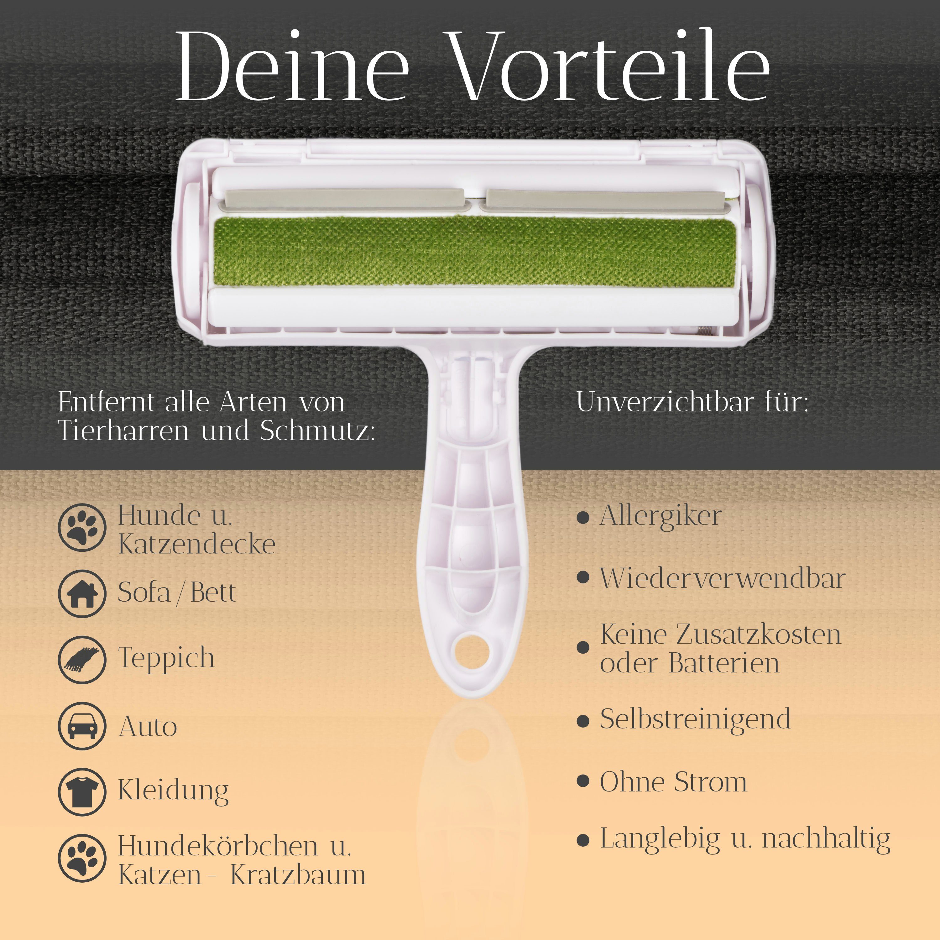 FinoPet Fusselbürste XL Fusselrolle Tierhaarentfernung durch Fusselroller, Selbstreinigende Fusselbürste, Flusenroller, Schmutzentfernung