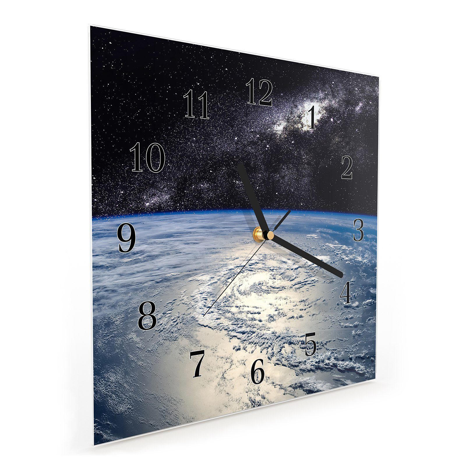 Primedeco Wanduhr Glasuhr Wanduhr bei Größe 30 cm 30 Motiv Tag Erde x mit Wandkunst