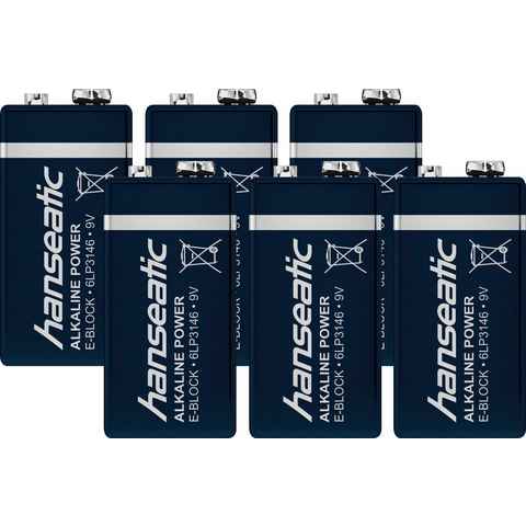 Hanseatic 6 Stück Alkaline E-Block Batterie, (9 V, 6 St)