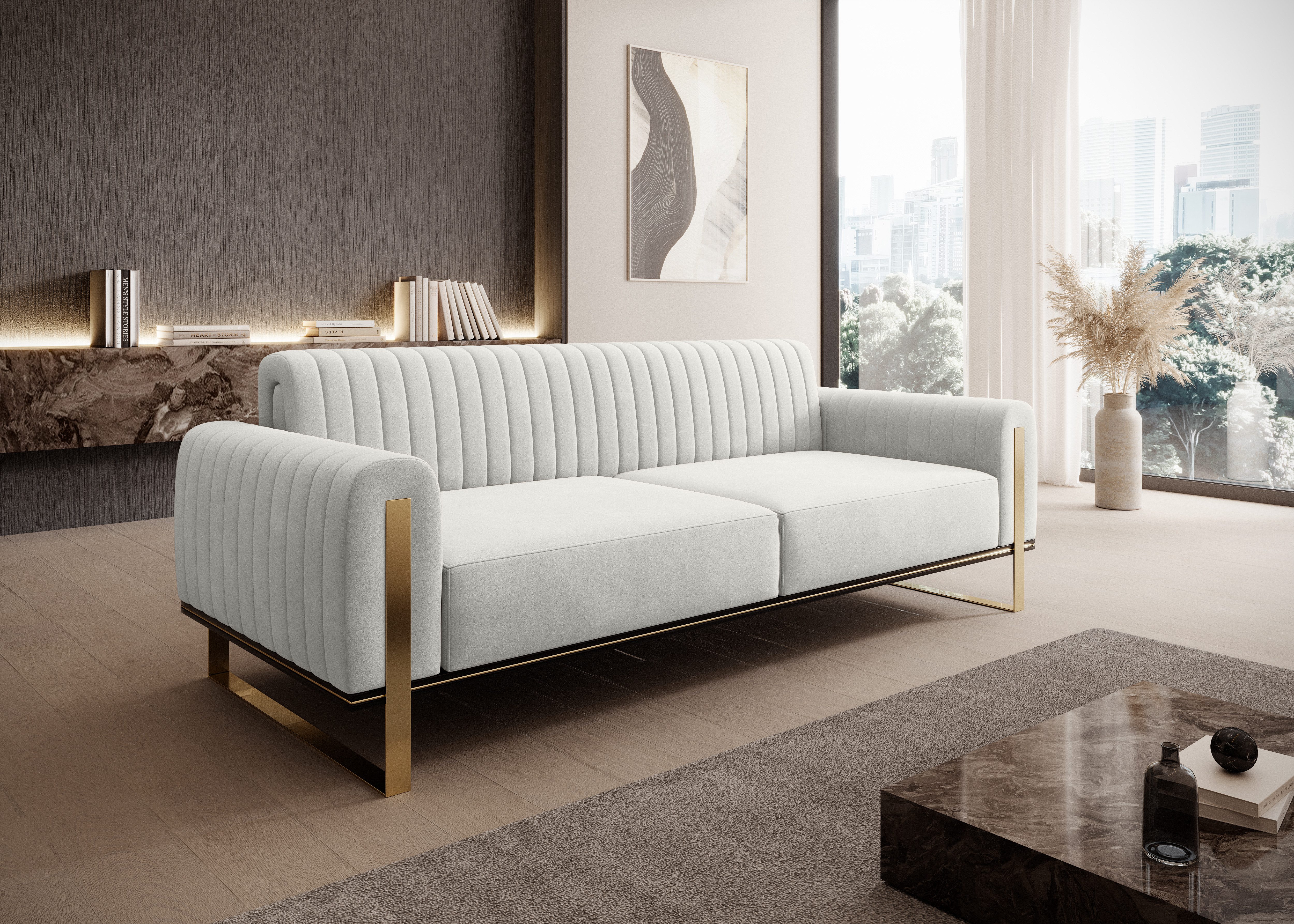 yourhouse24 3-Sitzer Sofa Designersofa Vamos in Samt, Samt-Optik, Metallgestell, Glamour-Stil
