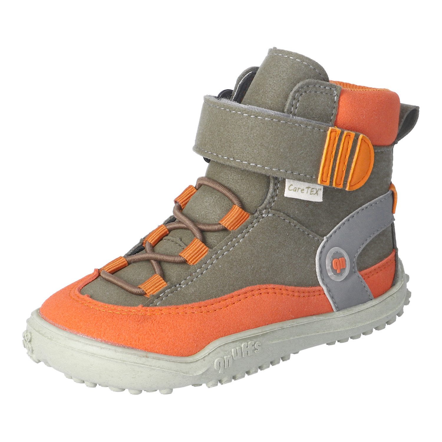 qnuffs KIEFER Barfußschuh Klettboots mit Namensschild, in veganer Verarbeitung