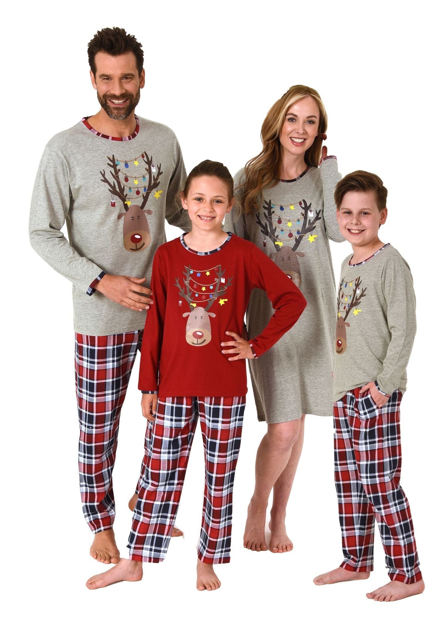 Normann Pyjama Herren Weihnachts Schlafanzug Pyjama mit lustigen Renntier Motiv