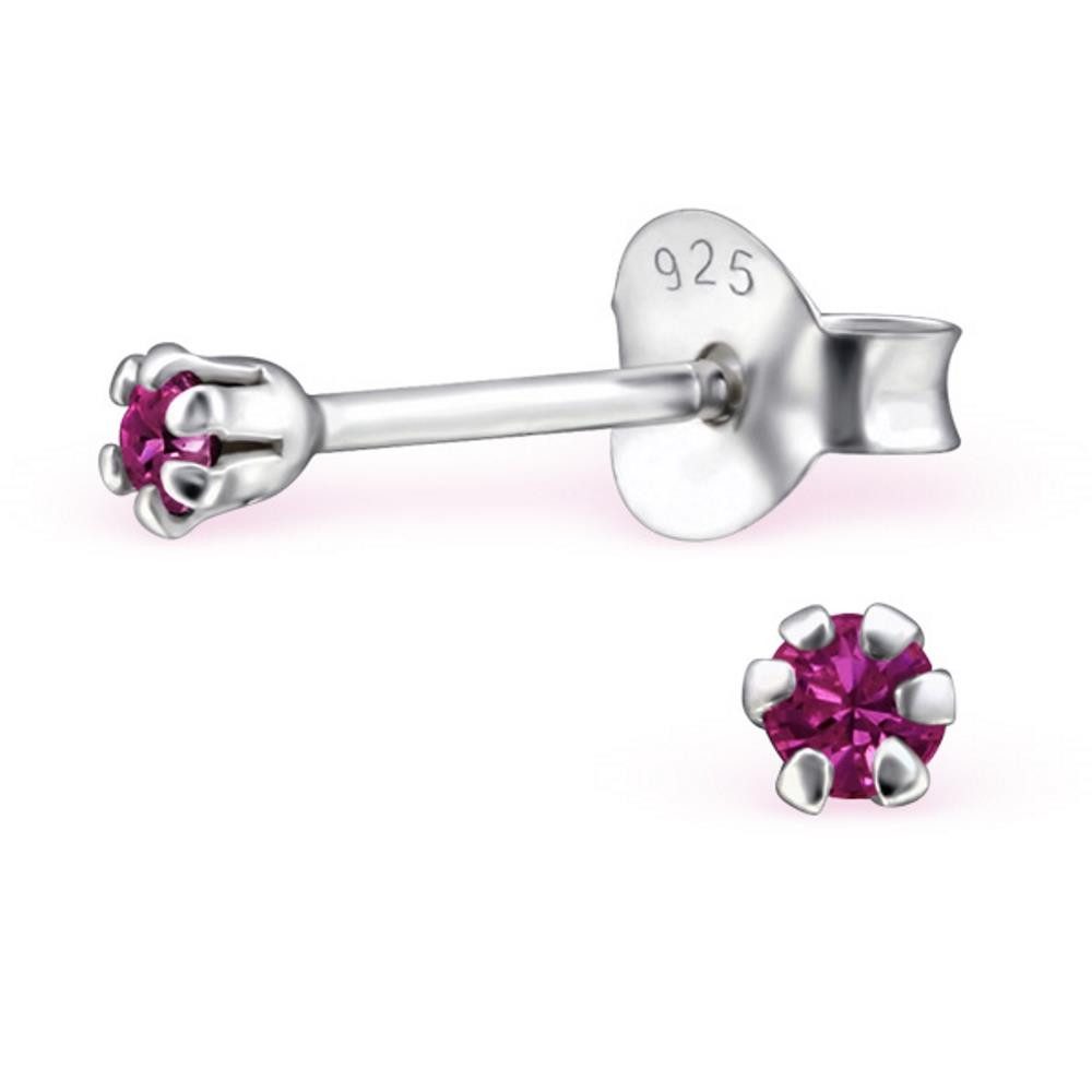 BUNGSA Ohrring-Set Pink - Ohrstecker mit 2mm LA CRYSTALE Kristall aus 925 Silber Damen (1 Paar (2 Stück), 2-tlg), Ohrschmuck Ohrringe