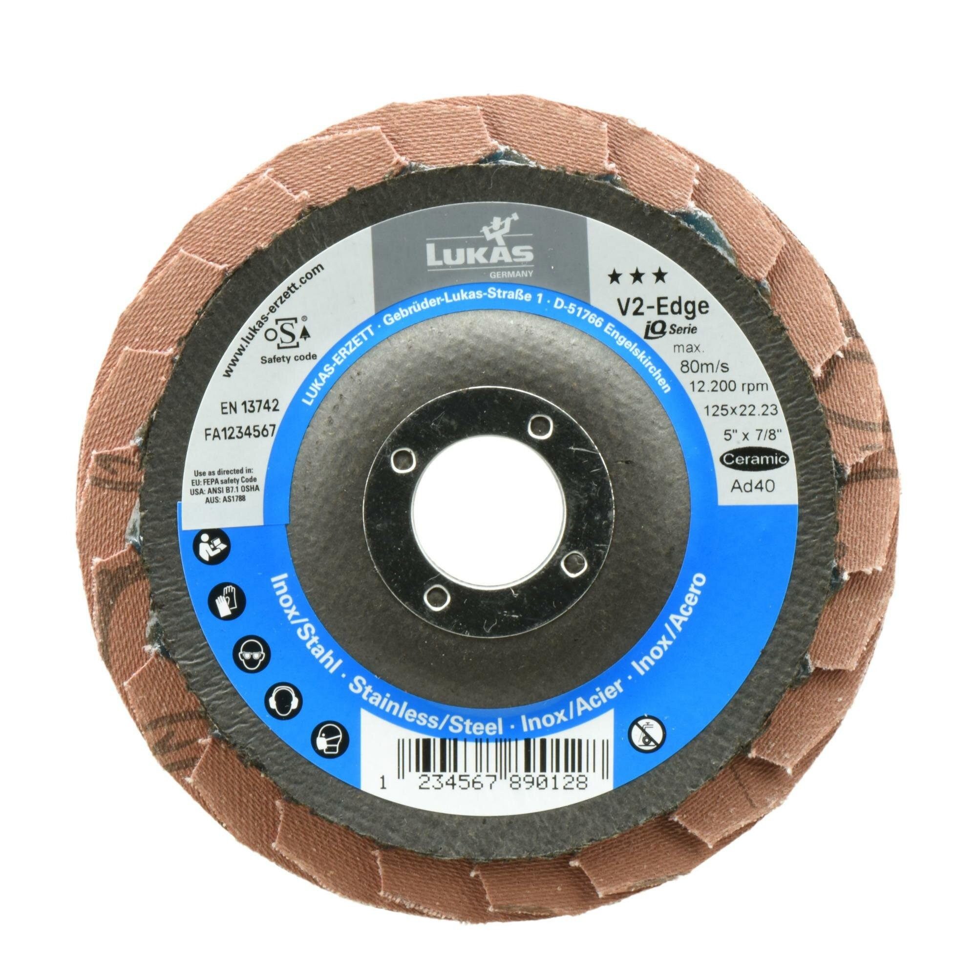LUKAS-ERZETT Schleifteller LUKAS KLINGENSCHLEIFSCHEIBE 125mm V2 EDGE P40 KERAMIK AD