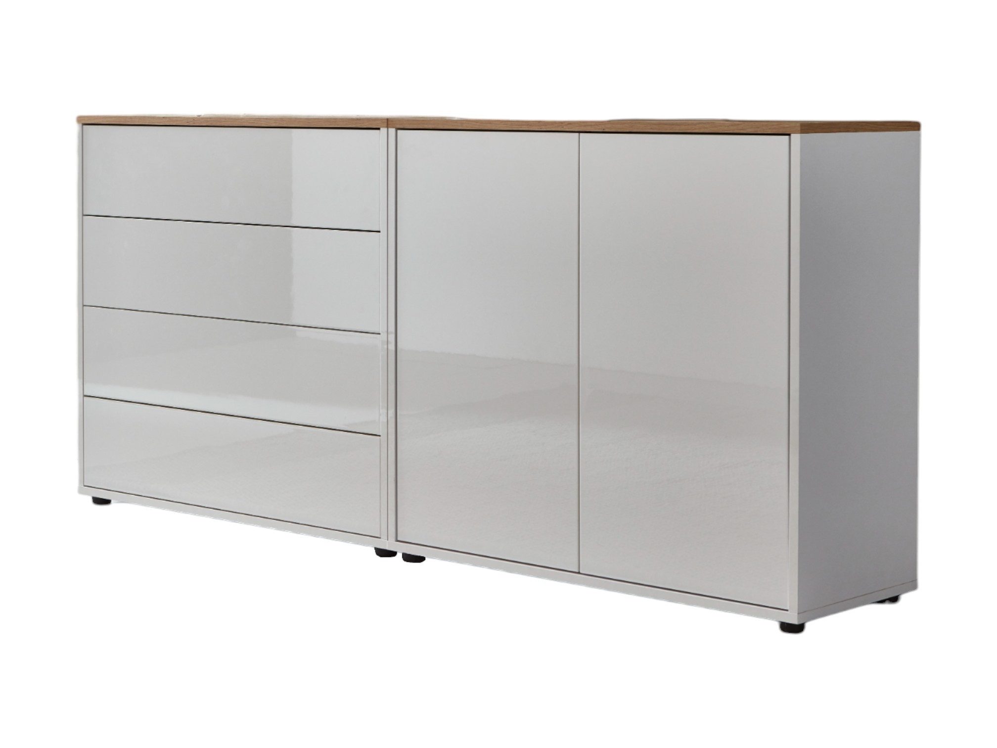 BMG Möbel Sideboard Mailand Set 3 (Kommode Anrichte Aktenschrank), mit weiß lackierten Hochglanzfronten