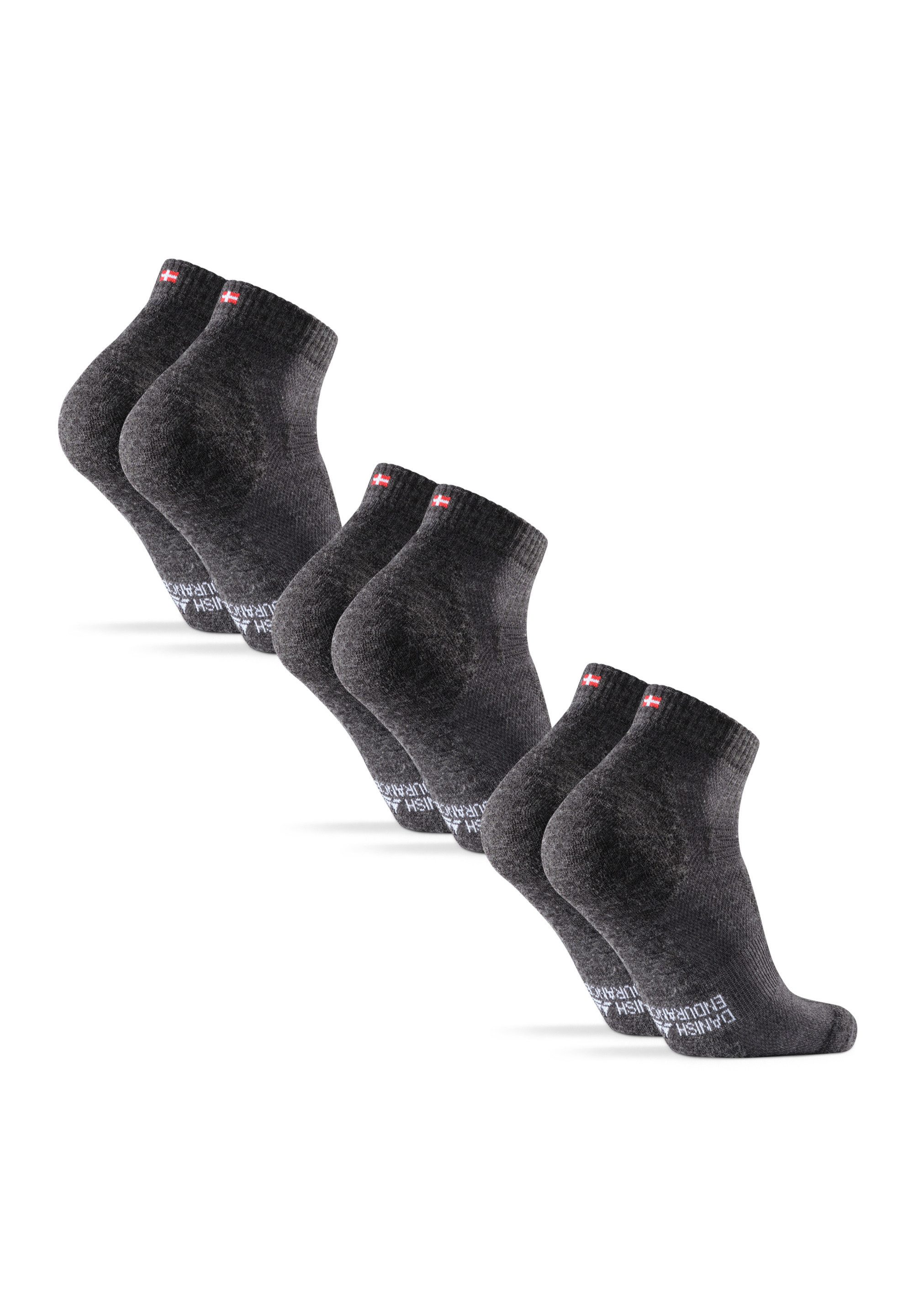 DANISH ENDURANCE Basicsocken Merino Hiking Low (3-Paar) Leicht & gepolstert, Anti-Blasen Socken, Ideal zum Wandern
