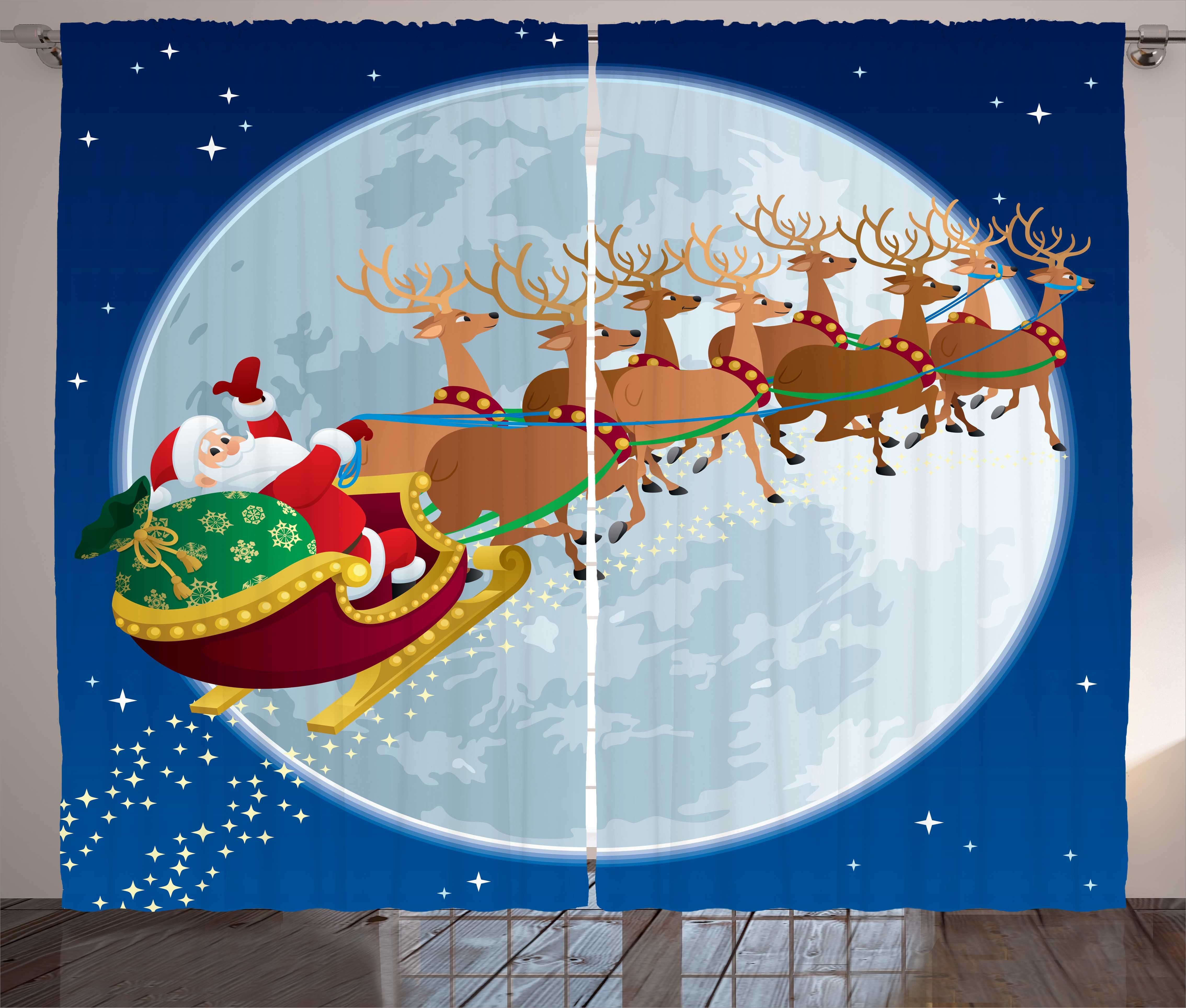 Gardine Schlafzimmer Kräuselband Vorhang mit Schlaufen und Haken, Abakuhaus, Weihnachtsmann Heilig Abend
