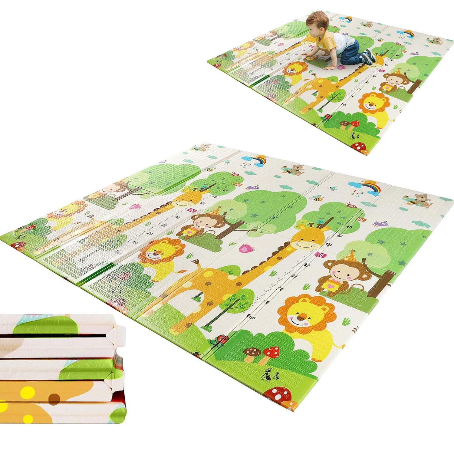 HEYHIPPO Spielmatte Faltbare Babyspielmatte 200x180cm Graffitimatte große Krabbelmatte (Zwei Größen 1,5 oder 2 m, Dicke 1 cm, Sichere wendbare, tragbare, extra große doppelseitige Krabbelmatte), Haushaltsbodenmatte wasserdicht rutschfest geruchlos mit Tragetasche