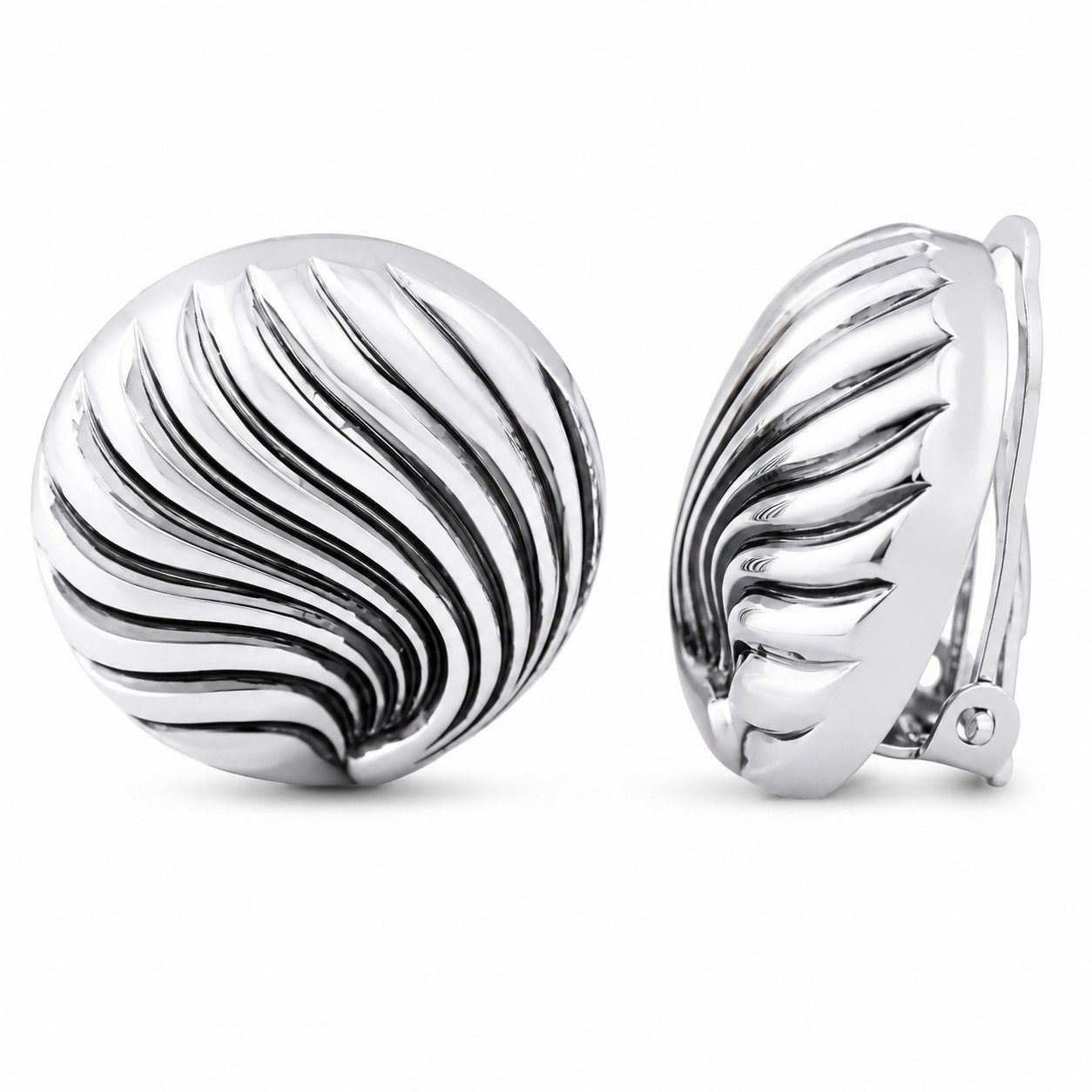 unbespielt Paar Ohrclips Ohrringe Muscheldekor 21,5 mm Kunststoff chromfarben antik, Modeschmuck für Damen