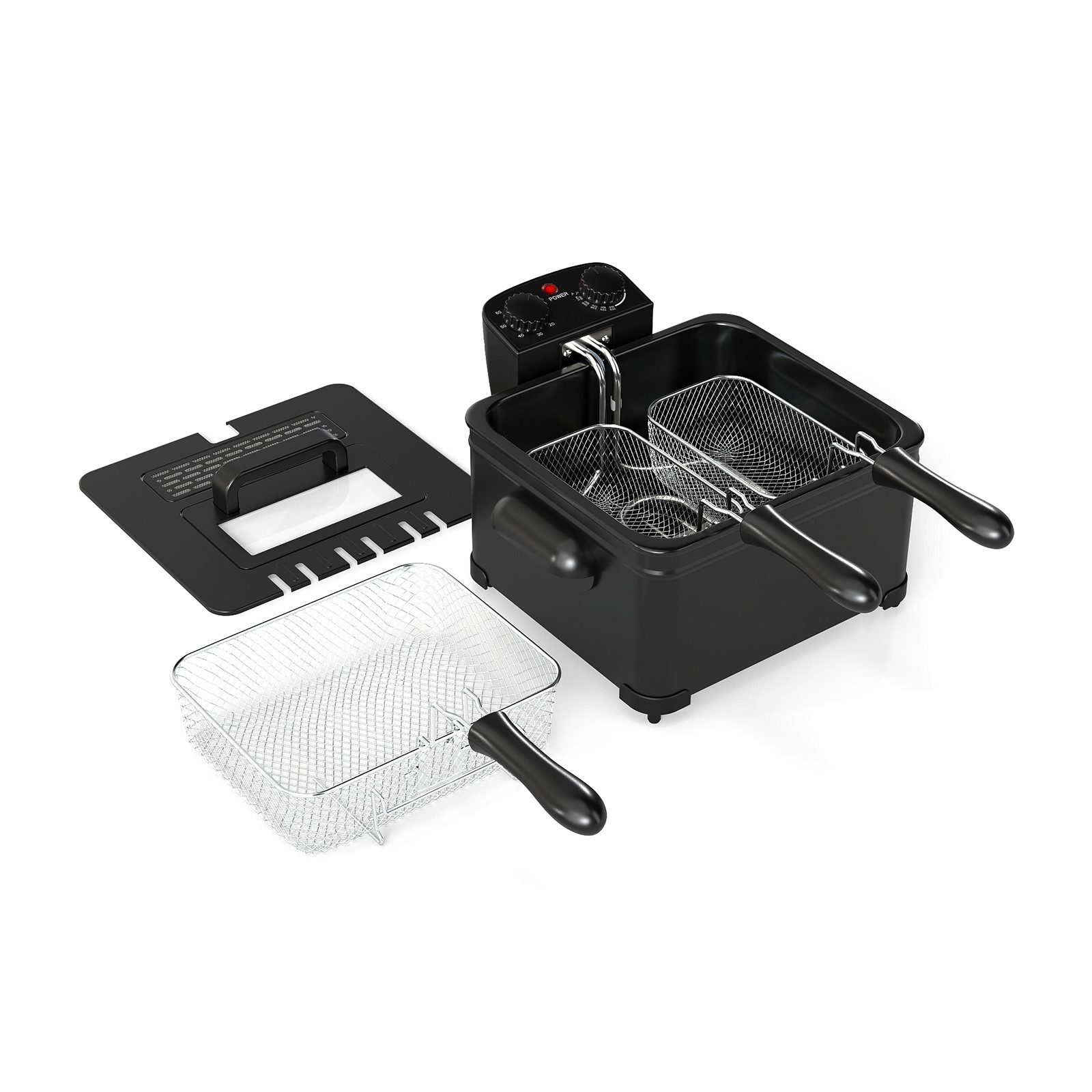 KOMFOTTEU Fritteuse, 1700 W, 1700W Friteuse mit 1 großen und 2 kleinen Körben