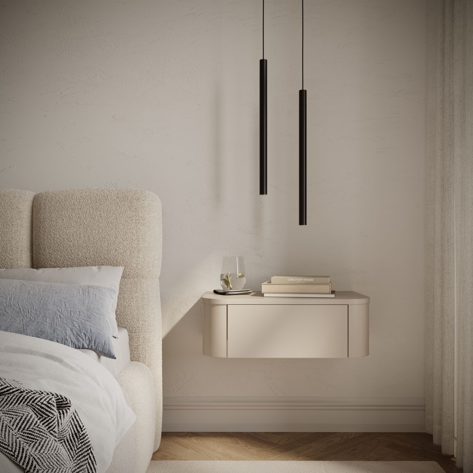 Selsey Nachttisch LUVIO, 2er-Set hängende Nachtschränke mit Schublade, grifflos, 59 cm