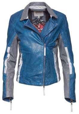 Jilani Lederjacke JAINA Sportliche Bikerjacke mit weißen Tape Einsätzen