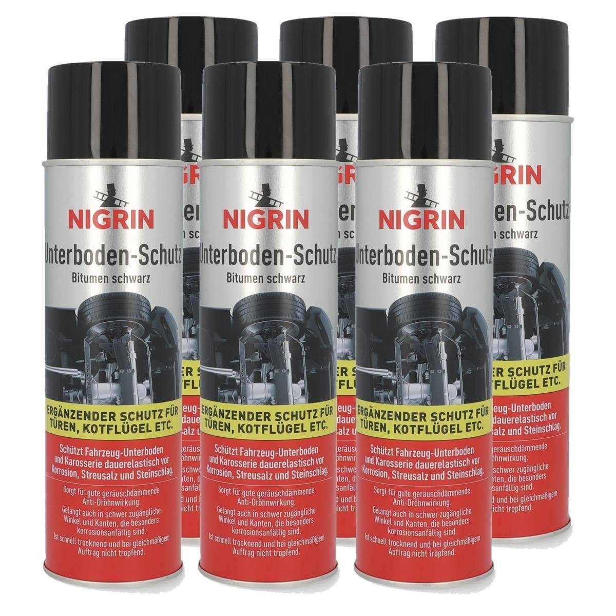 NIGRIN Multifunktionsöl NIGRIN Unterboden- Schutz Spray 500ml - Bitumen  schwarz (6er Pack)