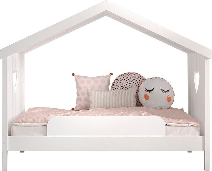 Vipack Hausbett Amori, inkl. Dach, Rückseitig offen, mit Rolllattenrost (B/H/T ca. 213x171,7x98,7cm, verspielte Herz-Ausschnitte seitlich), wahlweise, mit oder ohne Schublade und Absturzschutz, weiß lackiert