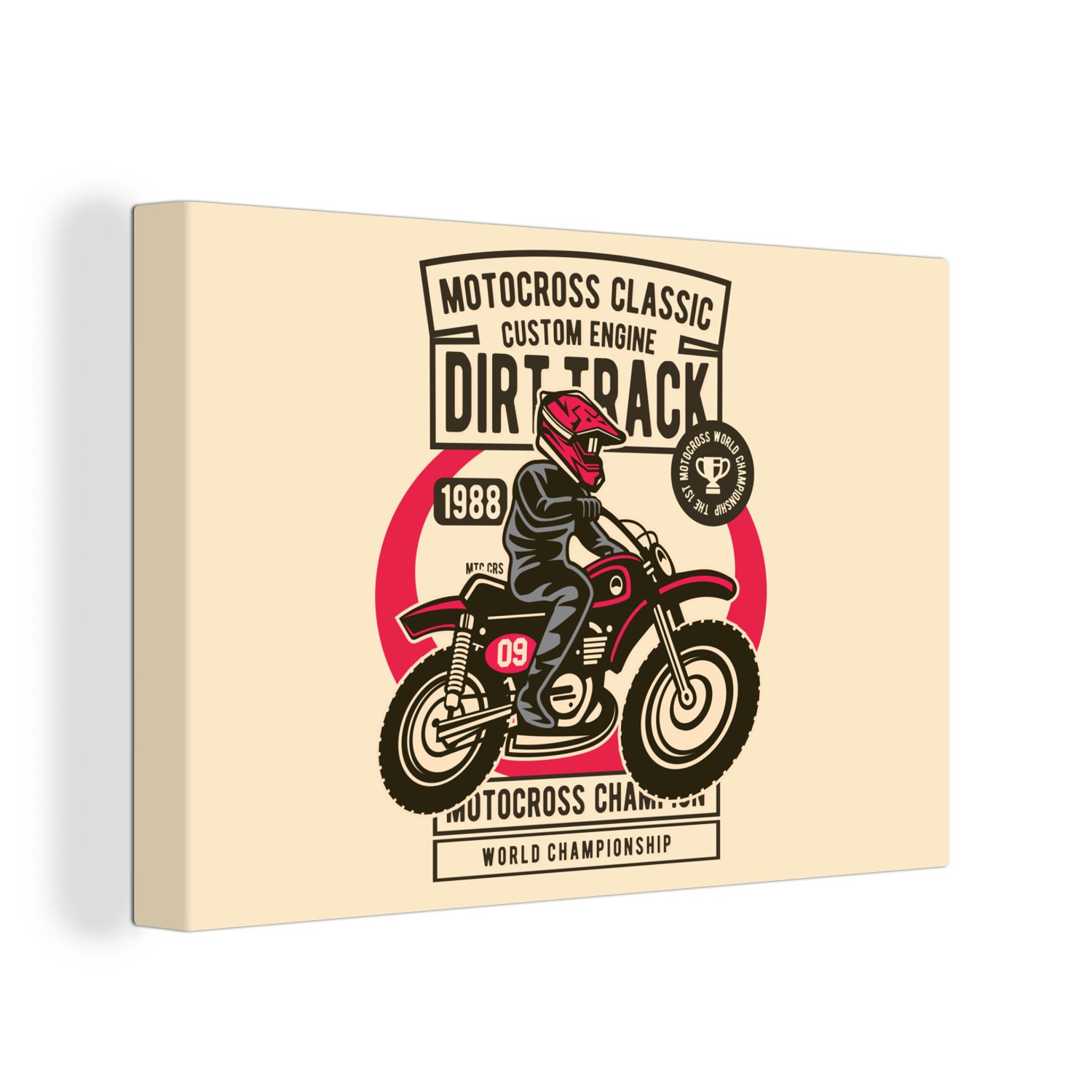 Motorrad Wanddeko, OneMillionCanvasses® Leinwandbilder, Zeichnung, St), Vintage Leinwandbild - Aufhängefertig, Wandbild (1 - 30x20 cm
