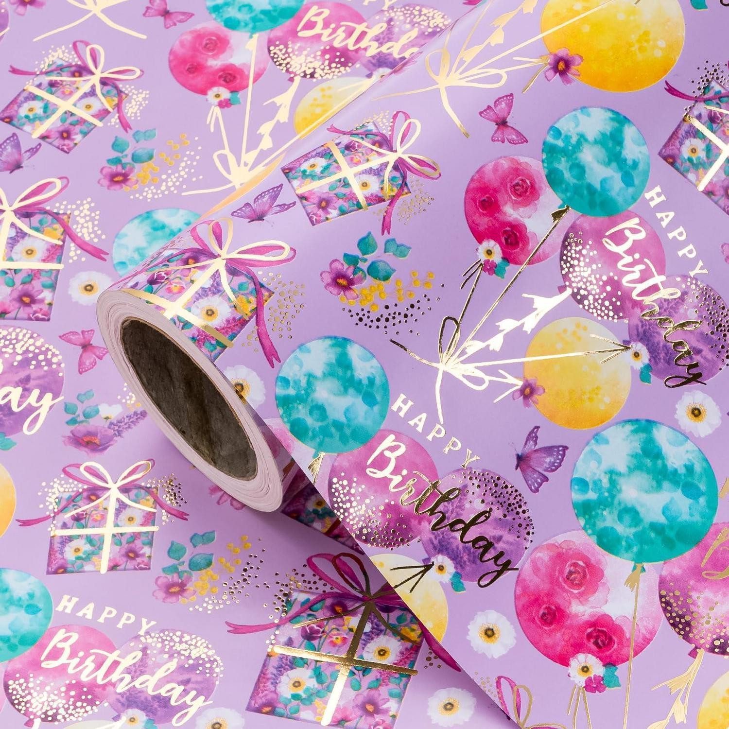 LuxusKollektion Geschenkpapier Geschenkpapier Lila Happy Birthday