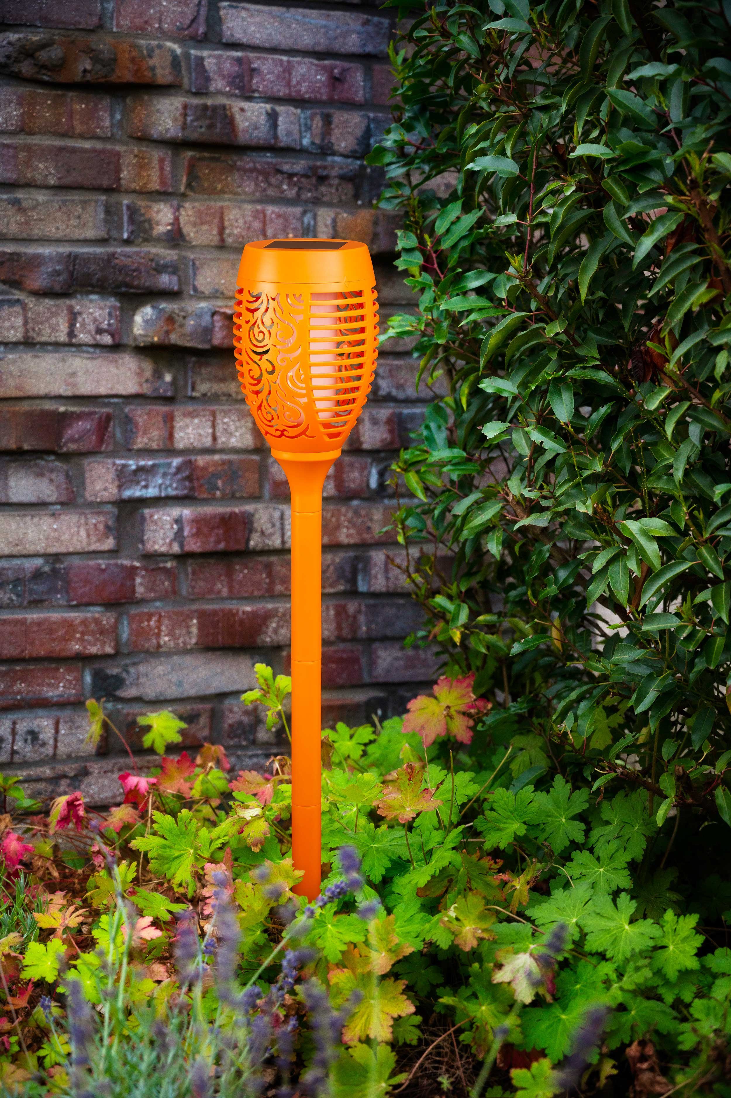 hoch, orange bunt bunte für bunt, Gartenfackel mit integriert, LED ca. kamelshopping Außen, Flammeneffekt, wasserdicht, Solarleuchten 72 cm fest Dämmerungssensor, Gartenfackel LED