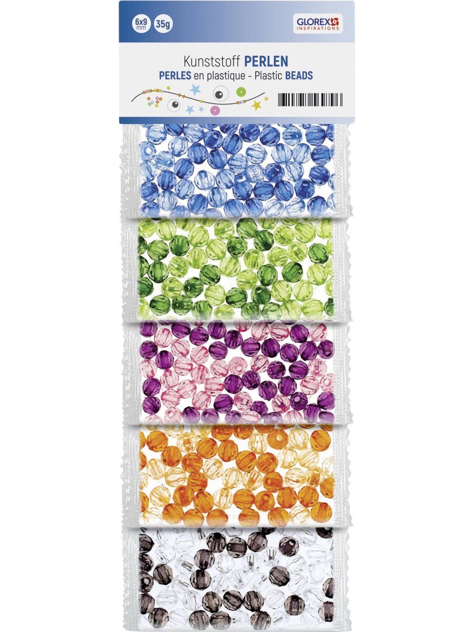 Glorex Bastelperlen Glorex Kunststoff Perlen transparent 50 g, bunt