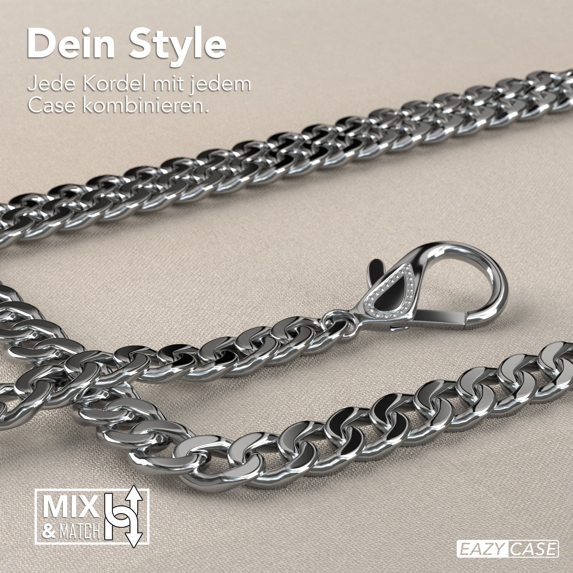 EAZY CASE Handykette 2in1 Metallkette für Samsung Galaxy A20s 6,5 Zoll, Hülle mit Kette Metallkette Slimcover Handykette Umhängetasche Silber
