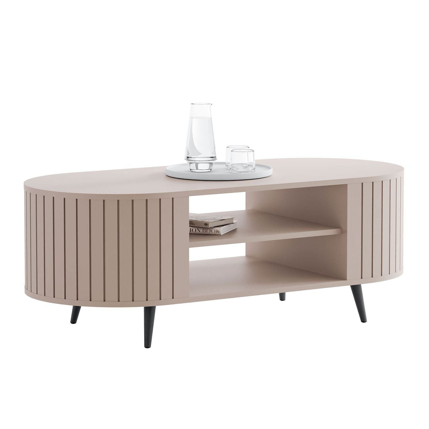 yourhouse24 Couchtisch ELODIE oval, Geriffelt, Ablagefläche, Schwarz/Kaschm günstig online kaufen